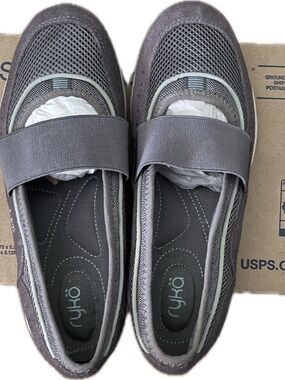 Ryka Gray Mesh Slip-On Loafers with Elastic Strap